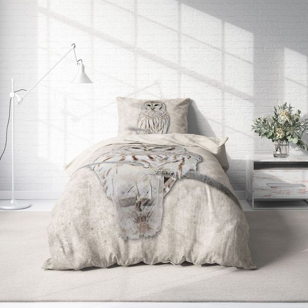 One Home Bettwäsche Winter Thermofleece, Fleece, 2 teilig, Eule Natur Tiermotiv, kuschelig flauschig warm weich Modern