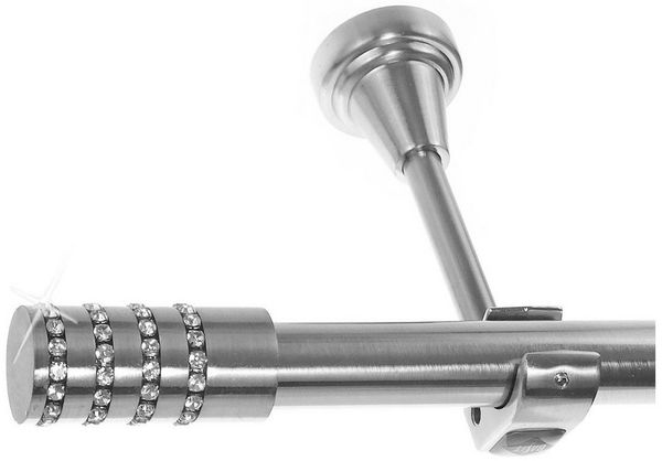BASIT Gardinenstange Edelstahloptik 20mm mit Wandträgern 120 cm E39, Ø 20 mm, 1-läufig, verschraubt, Metall, H50R 120 cm E39 Zylinder mit Kristall
