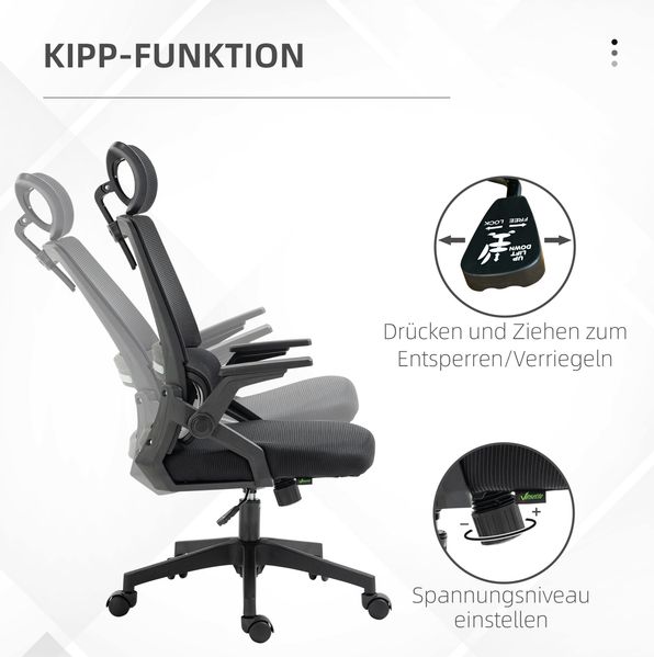 Bürostuhl 61 x 58 x 102-119 cm aus Mesh, höhenverstellbar mit Kopfstütze, 1 Stück Bild 3