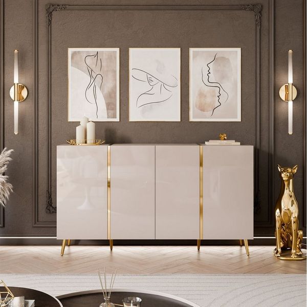 Lookway Kommode ONYX 4D Kaschmir auf goldenen Beinen Hochglanz 158 cm, Breite: 158 cm