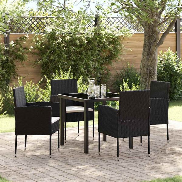 vidaXL Garten Essgruppe mit Kissen 5 pcs Schwarz Poly-Rattan 3380051