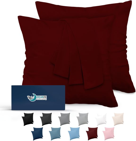 Dreamzie Kissenbezug 65x65 Burgunderrot 2er Set Mikrofaser Oeko-TEX Zertifiziert Kopfkissenbezug 65x65 Weich