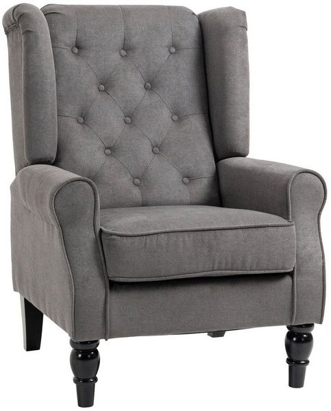 HOMCOM Sessel Einzelsessel, Akzentsessel mit Tufting Holzfüße (Ohrensessel, 1-St, Einzelsessel), für Wohnzimmer, Dunkelgrau