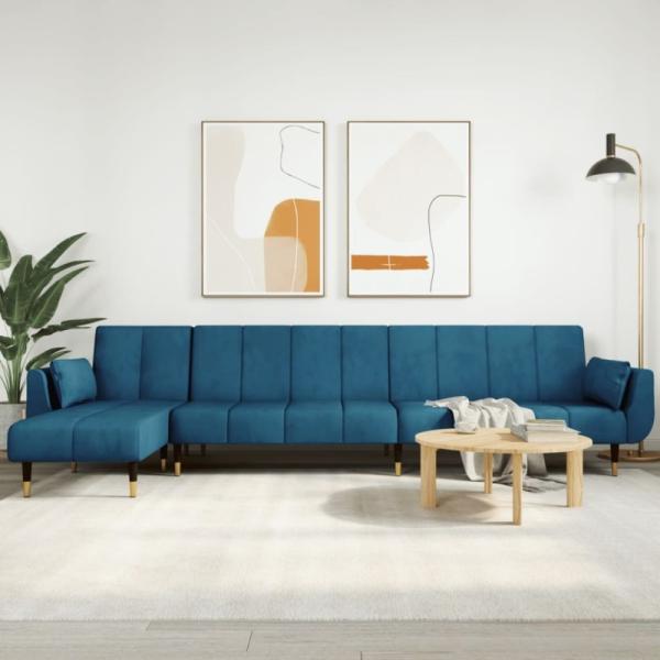 Schlafsofa in L-Form Blau 275 x 140 x 70 cm Samt (Farbe: Blau)