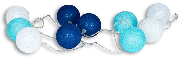 Levandeo® Lichterkette, 10er Lichterkette LED Kugeln Lampions Baumwolle Blau Weiß Cotton