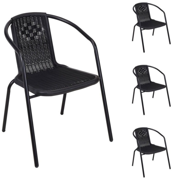 4 Stück Stabiler Rattan-Design Bistrostuhl Stapelstuhl Stahl schwarz