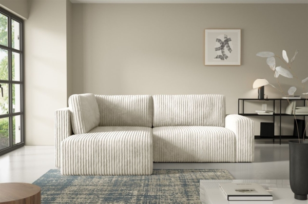 Ecksofa mit Schlaffunktion NATALIA XL in Stoff Tilia Creme Ottomane Links Bild 1