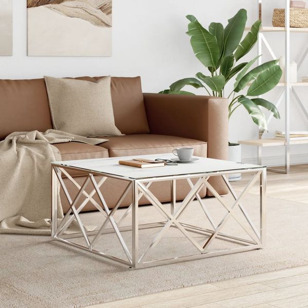 vidaXL Couchtisch Silbern 80x80x40 cm Edelstahl und Glas 349971