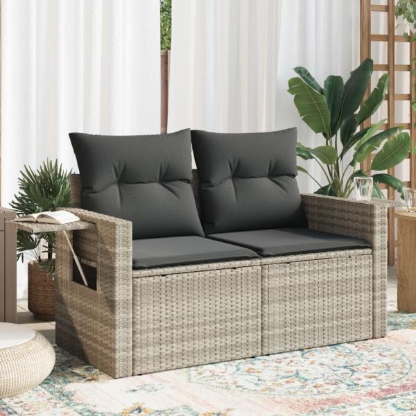 vidaXL Gartensofa mit Kissen 2-Sitzer Hellgrau Poly Rattan 366185