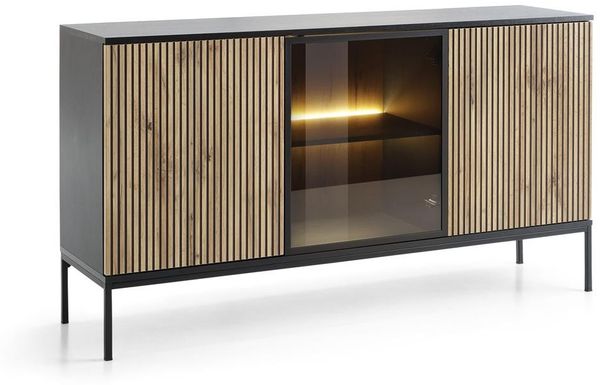Bettso 'SENTINO' Kommode mit LED-Beleuchtung, Holzwerkstoff Eiche Wotan, 83x39x154 cm