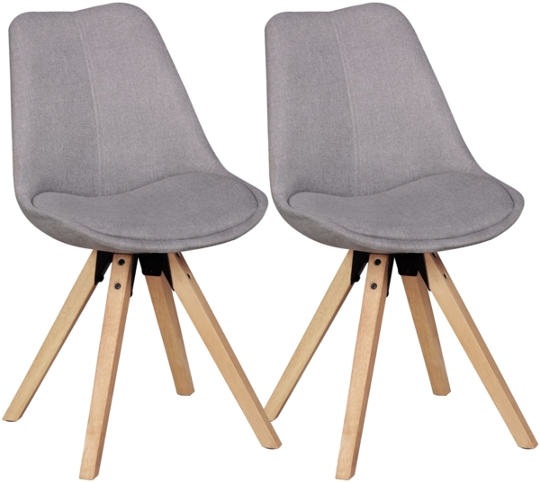 2er Set Retro Esszimmerstuhl LIMA Hellgrau Polsterstuhl Stoff-Bezug Rückenlehne Design Küchen-Stuhl gepolstert