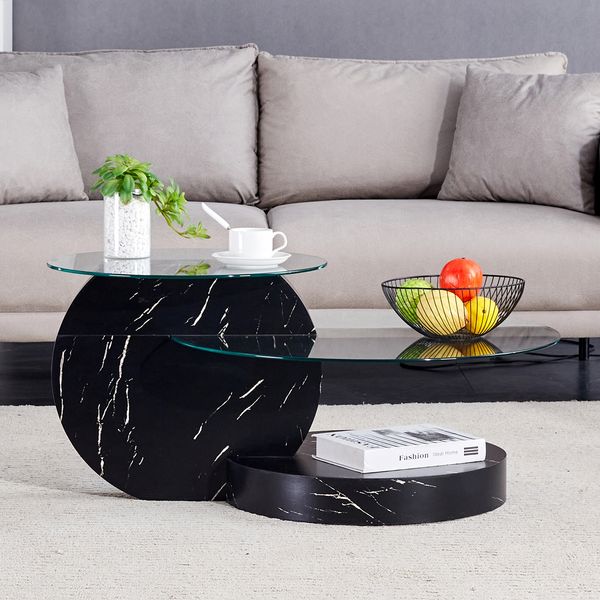 Couchtisch 43.2x89.9x69.9 cm, modernes Glas-Design mit MDF-Träger und schwarzen Akzenten