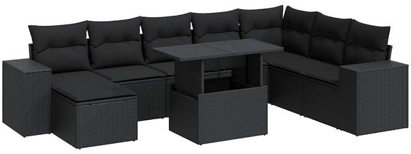 vidaXL 9-tlg. Garten-Sofagarnitur mit Kissen Schwarz Poly Rattan 3326846 Bild 2