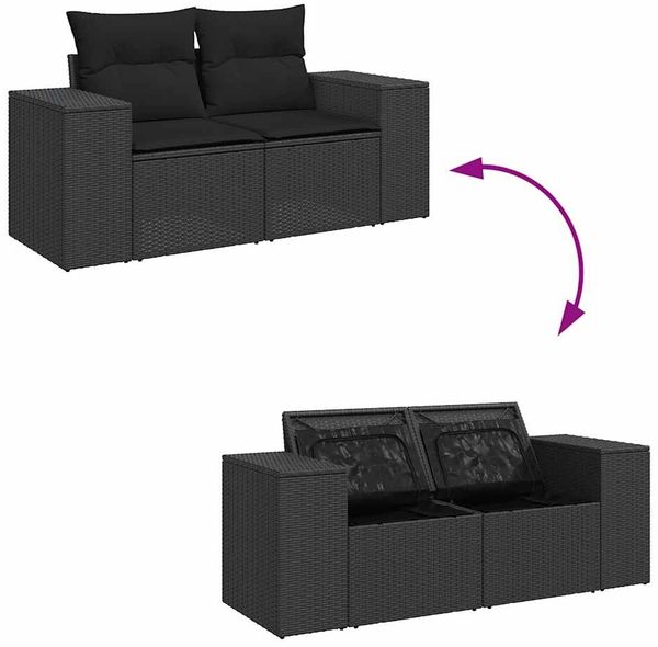 vidaXL 9-tlg. Garten-Sofagarnitur mit Kissen Schwarz Poly Rattan 3326846 Bild 11