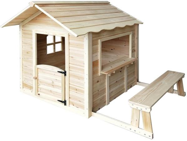 HOME DELUXE Spielhaus DER GROSSE PALAST - 106 x 111 cm Natur mit Bank