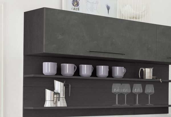 KOCHSTATION Klapphängeschrank KS-Tulsa 110 cm breit, mit 1 Klappe, schwarzer Metallgriff, MDF Front