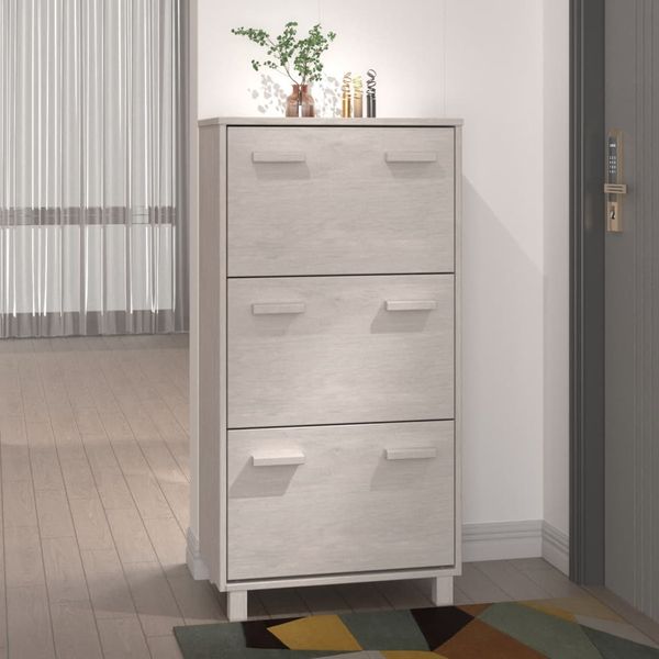 vidaXL Schuhschrank HAMAR Weiß 59,5x35x117 cm Massivholz Kiefer 340513