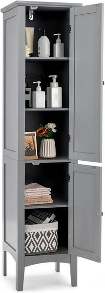 KOMFOTTEU Hochschrank Badschrank mit 2 Türen, 5 offene Fächer,37x37x160 cm