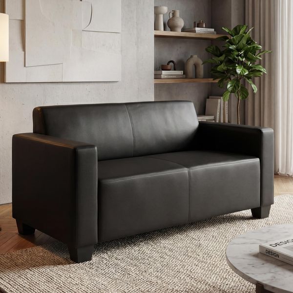 Modular 2-Sitzer Sofa Couch Lyon, Kunstleder ~ schwarz