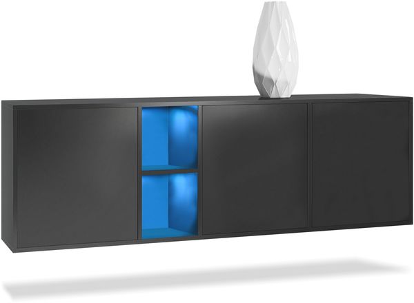 Vladon Kommode Cuba - Schwarz matt/Schwarz matt - Modernes Sideboard für Ihr Wohnbereich - (BxHxT) 182 x 53 x 35 cm