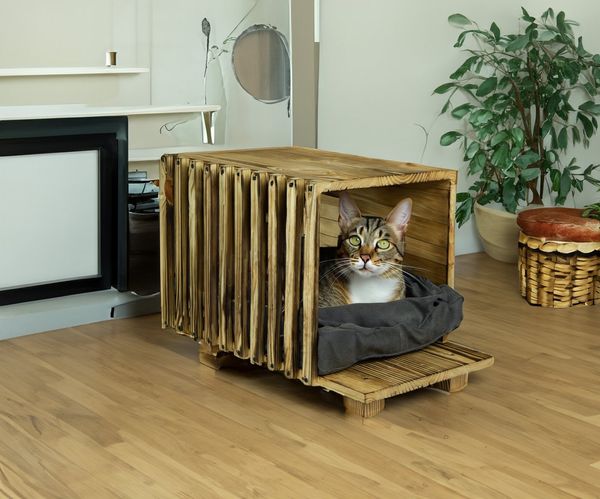 Kistenkolli Altes Land Allzweckkiste Katzenbett in geflammt mit Kissen Katzenhöhle 50x30x34cm (Spar-Set, 1er Set)
