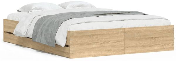 Doppelbett, Bettgestell Modernen mit Schubladen Sonoma-Eiche 140x190cm Holzwerkstoff d1620e