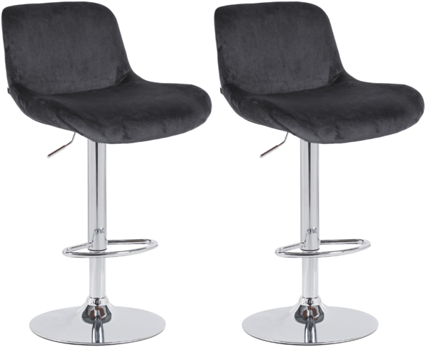 CLP 2er Set Barhocker Solon Chrom höhenverstellbar und drehbar mit Rückenlehne,schwarz Samt