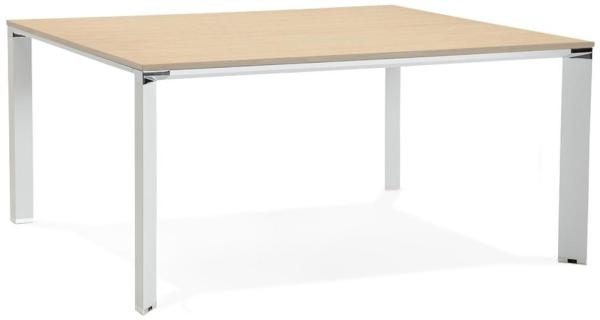 Kadima Design Bürotisch quadratisch xxl | 160x160 cm | Chromakzente | Extragroßer Schreibtisch | Beige-Weiß