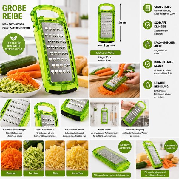 Genius Grob Küchenreibe Reibe Zitrusreibe Gemüsereibe Käsereibe Grün 20cm