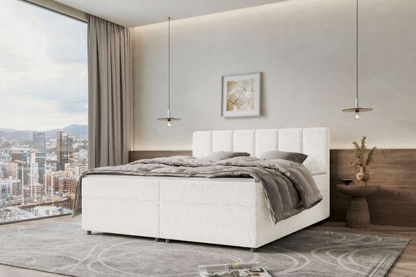 99rooms Bergamo Boxspringbett Webstoff MALMO_NEW Weiß 180x200 cm ohne Topper