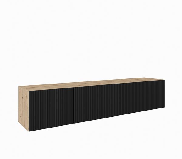 MEBLINI TV-Schrank 200cm Lang - Fernsehschrank - TV Lowboard Industrial - Unterschrank für Fernseher - TV-Unterschrank - TV-Schrank - Hängeschrank - NOEMI - 200x40x41cm - Artisan Eiche/Schwarz Matt