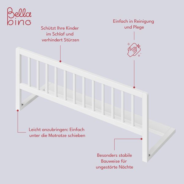 Bellabino 'Yuna' Bettschutzgitter, 37x90x33 cm, weiß lackiert, Kiefer Massivholz, Bettgitter für Kinderbetten Bild 3