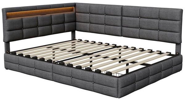 Furnishings Home Polsterbett LED Tagesbett Daybett 90x200cm, Stauraumbett mit Kopfteil (Kopfteil beidseitig montierbar Geeignet für Jungen und Mädchen), mit Lattenrost und Ladefunktion, mit Komforthöhe, Leises Design Bett