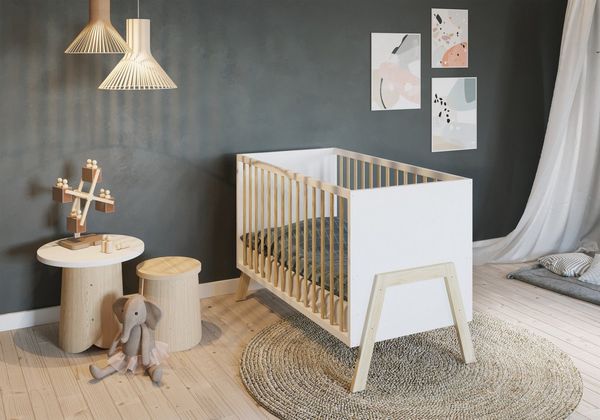 FabiMax Babybett Lunara 120x60 cm, 3-fach höhenverstellbarer Lattenrost, Umbaubar zum Juniorbett