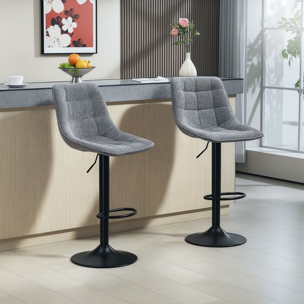 Barhocker Sitzhöhe 63–84 cm, 360° drehbar, gepolstert, Polyester Dunkelgrau, pulverbeschichtetes Stahlgestell,53*47*117 cm