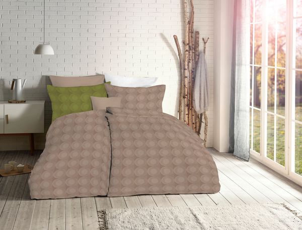 Fleuresse Jacquard Bettwäsche uni 135x200 Kreise Ringe taupe 454603-9042
