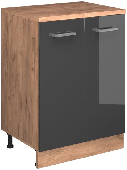 Küchenschrank für Dachschrägen R-Line Anthrazit Hochglanz 60 cm ohne Schräge mit 2 Türen Vicco