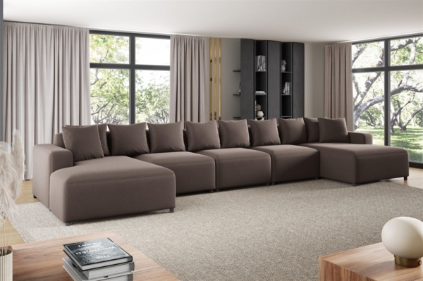 Wohnlandschaft Sofa U-Form Designersofa MEGAN XL in Stoff Salvador Braun