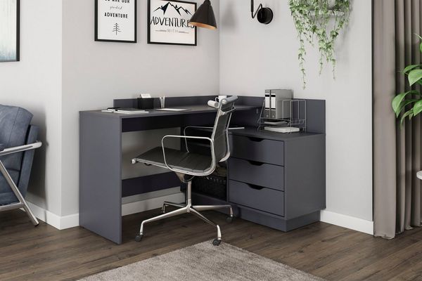 byLIVING Winkelschreibtisch BELFAST / Rechts oder Links montierbar / 3 Schubkästen / Anthrazit / Bürotisch / Eckschreibtisch / Schreibtisch / B 129, H 83,5, T 105 cm Bild 2