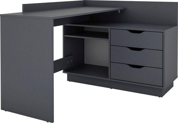 byLIVING Winkelschreibtisch BELFAST / Rechts oder Links montierbar / 3 Schubkästen / Anthrazit / Bürotisch / Eckschreibtisch / Schreibtisch / B 129, H 83,5, T 105 cm