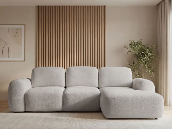 GRAINGOLD Ecksofa Avelin, Eckcouch für Wohnzimmer, L-Form mit Schlaffunktion und Bettkasten, Bouclé-Stoff, Grau, Rechts