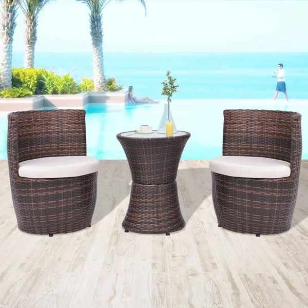 vidaXL 3-tlg. Bistro-Set mit Auflagen Poly Rattan Braun 43111