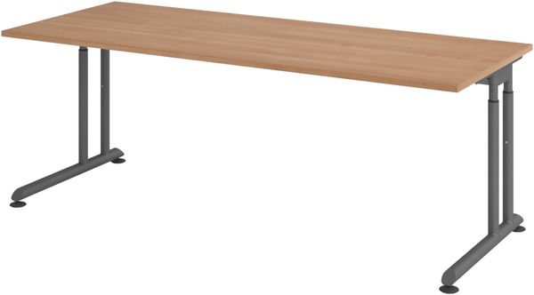 bümö höhenverstellbarer Schreibtisch Z-Serie 200x80 cm in Nussbaum, Gestell in Graphit - großer PC Tisch für's Büro manuell höhenverstellbar, Computertisch verstellbar, ZS-20-N-G