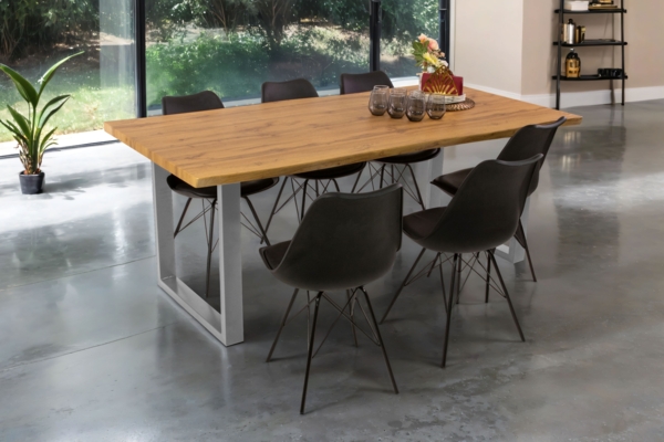 Esstisch Baumkante Holz-Optik Wildeiche 200 x 100 U-Gestell silber JOSY 142464002