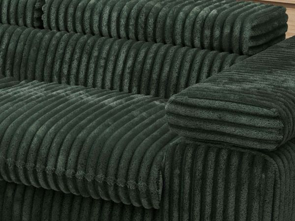 MKS Möbel 'Pablo L-Form' Ecksofa mit Schlaffunktion, verstellbare Kopfstützen, Grün, Cordstoff, ohne Topper, Links Bild 5