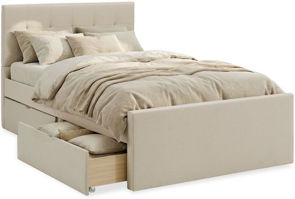 Polsterbett 120x200 mit 2 Bettkästen und Lattenrost Beige Doppelbett Stoffbett Bett Bettgestell
