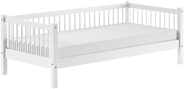 Einzelbett >Buche Massiv< Rollrost, 90x200cm, Buche massiv weiß lackiert - 207,5x68x97,5 (BxHxT) Bild 1