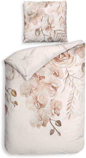 Heckett & Lane Satin Bettwäsche 155x220 Pioggia Natural Orchideen Blüten Gräser