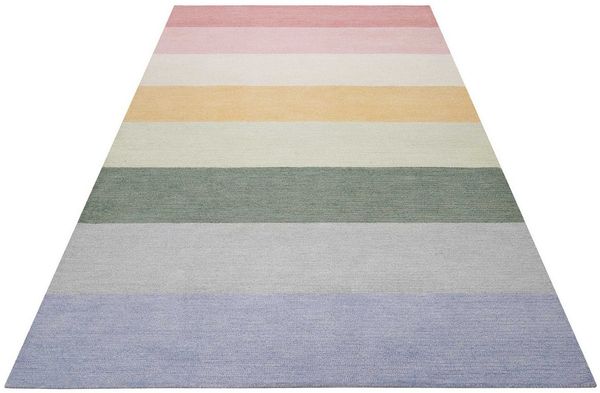 SMART KIDS Kinderteppich Lio, rechteckig, Höhe: 1,2 mm, handgetuftet aus Naturfasern, bunte pastellige Streifen, Kinderzimmer