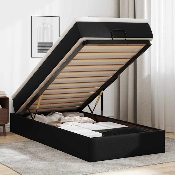 vidaXL Ottoman-Bett mit Matratze Schwarz 90x200 cm Kunstleder 3311016
